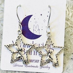 Silver Star Fairy Earrings, Handmade by Wandering Bunny LLC